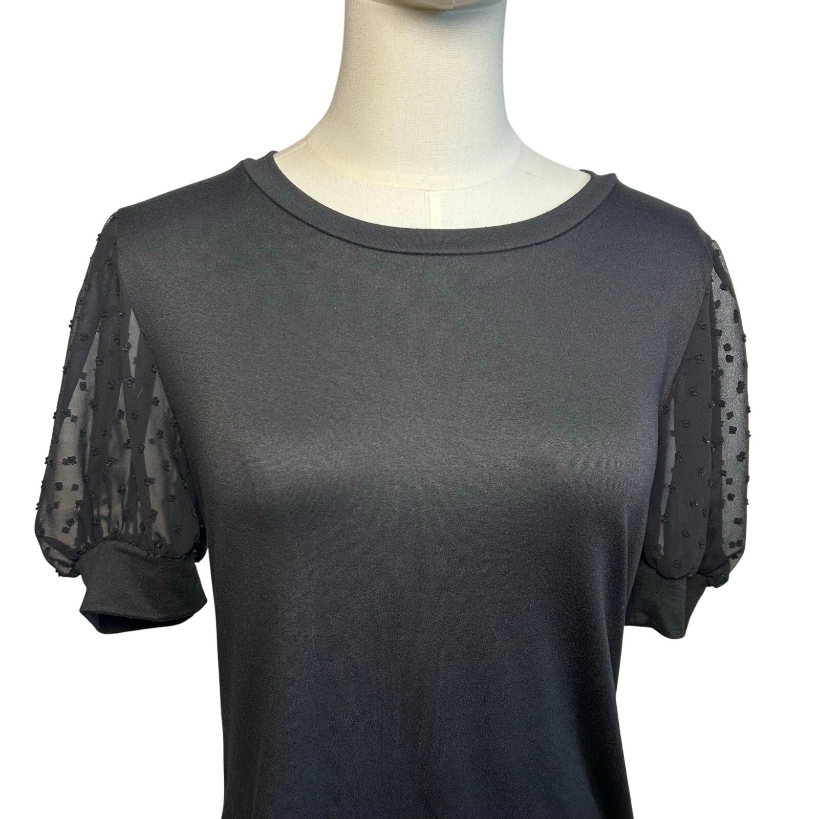Les Amis Black Swiss Dot Puff Sleeve Top S Coquette Minimalist Goth Whimsygoth