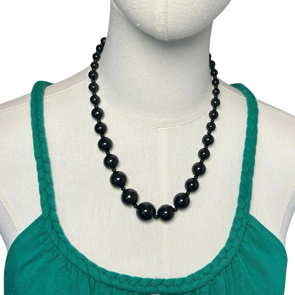 VTG Y2K Black Graduated Bead Necklace Adjustable Whimsygoth Grunge Goth Siren