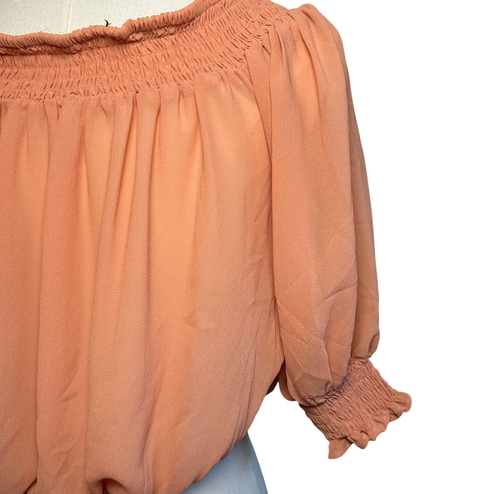 Peach Sheer Chiffon Smocked Cropped M Blouse Fairycore  Coquette Whimsigoth Boho
