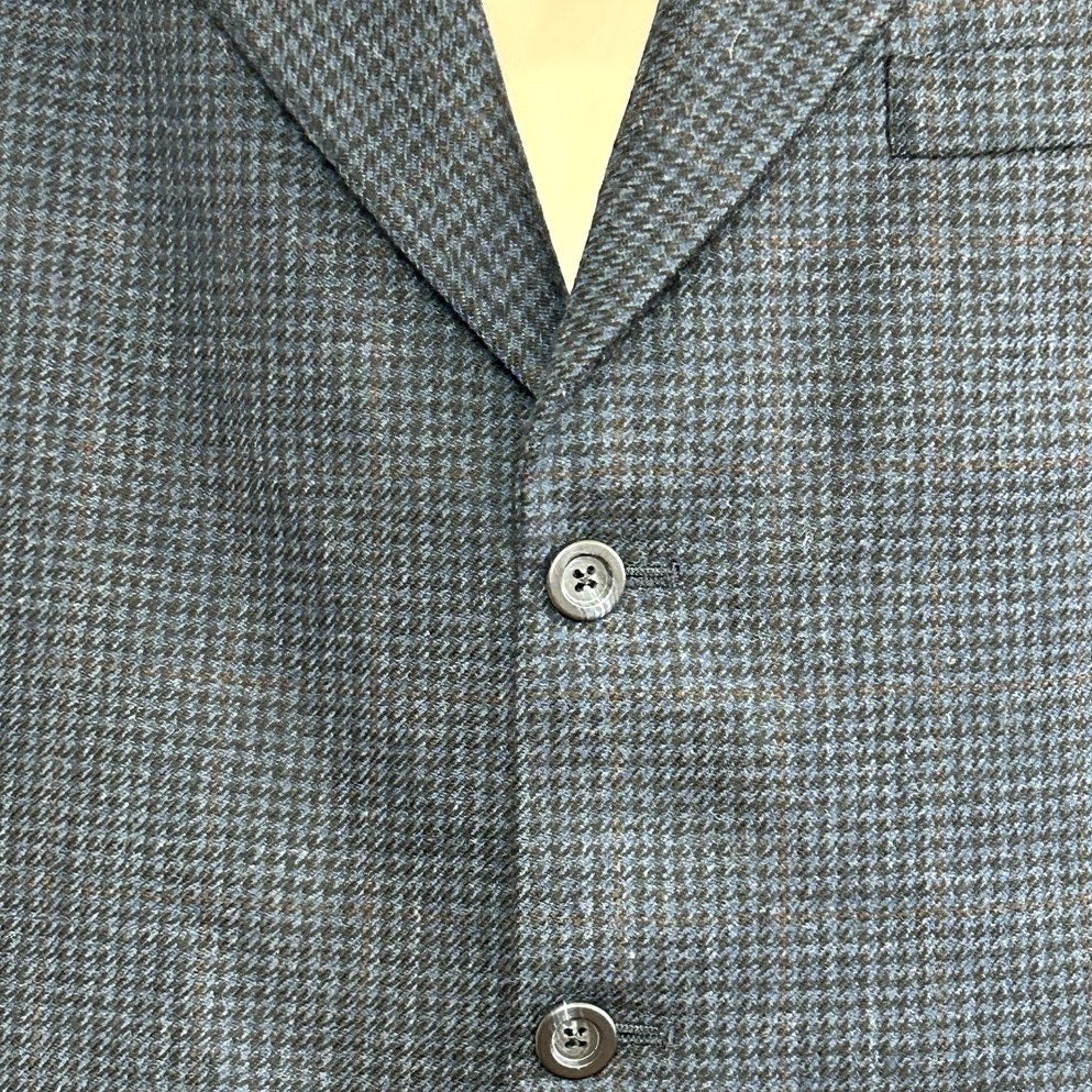 VTG Y2K Corporate Image 44 Blue Houndstooth Wool Blazer Sport Coat Preppy Luxury