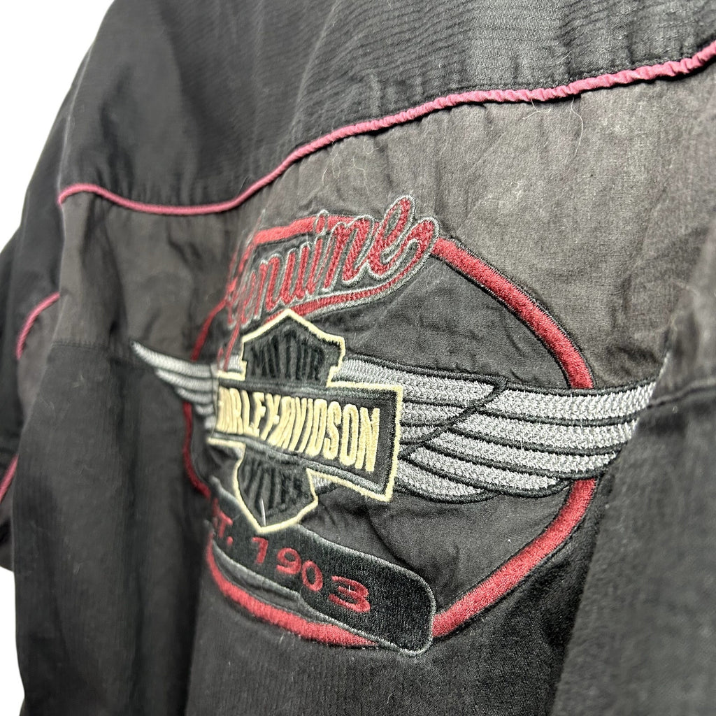 Harley-Davidson L Black Embroidered Bowling Moto Snap-Collar Mechanic Shirt
