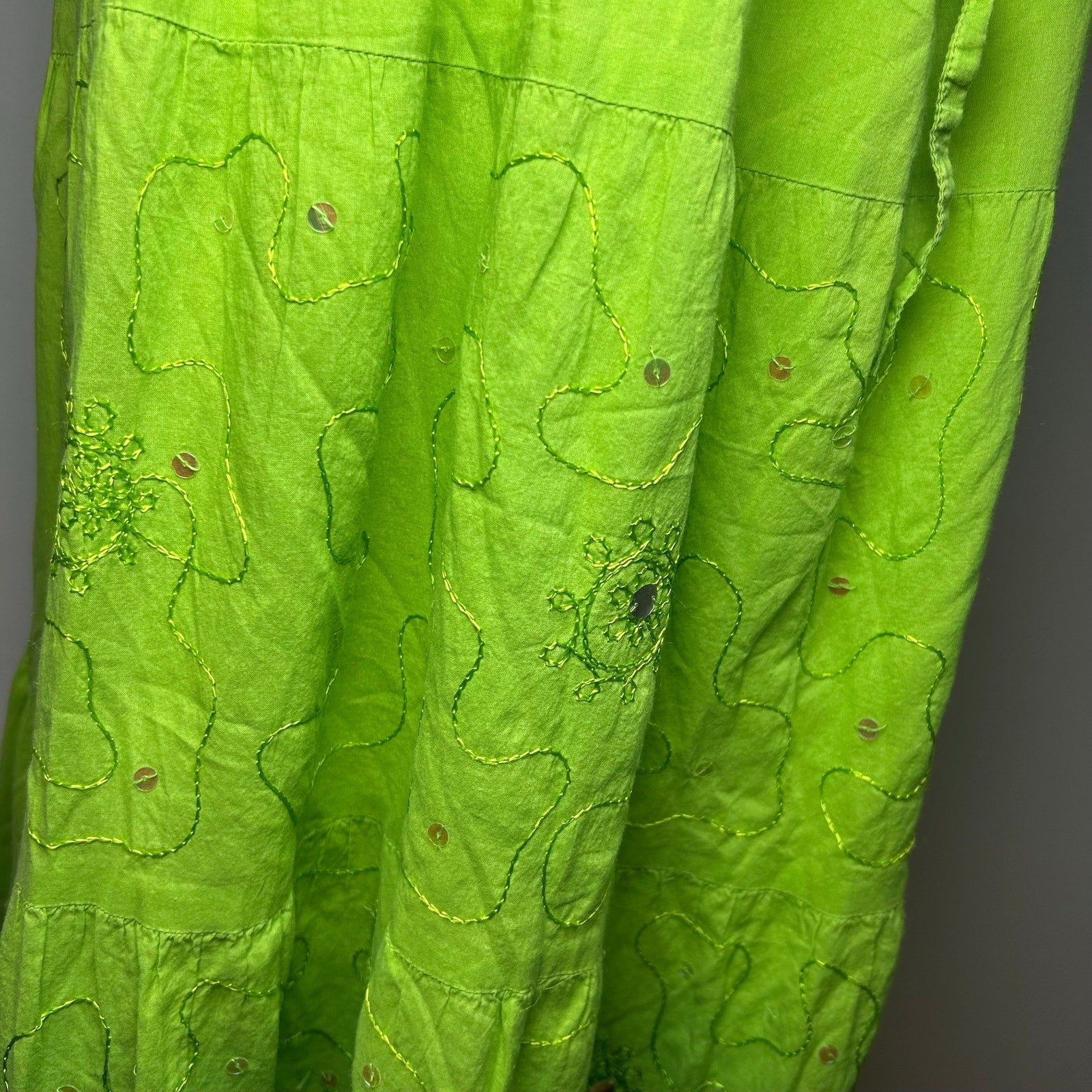 Green Ombre Broomstick L Maxi Skirt Sequin Embroidered Y2K Boho Fairy Grunge