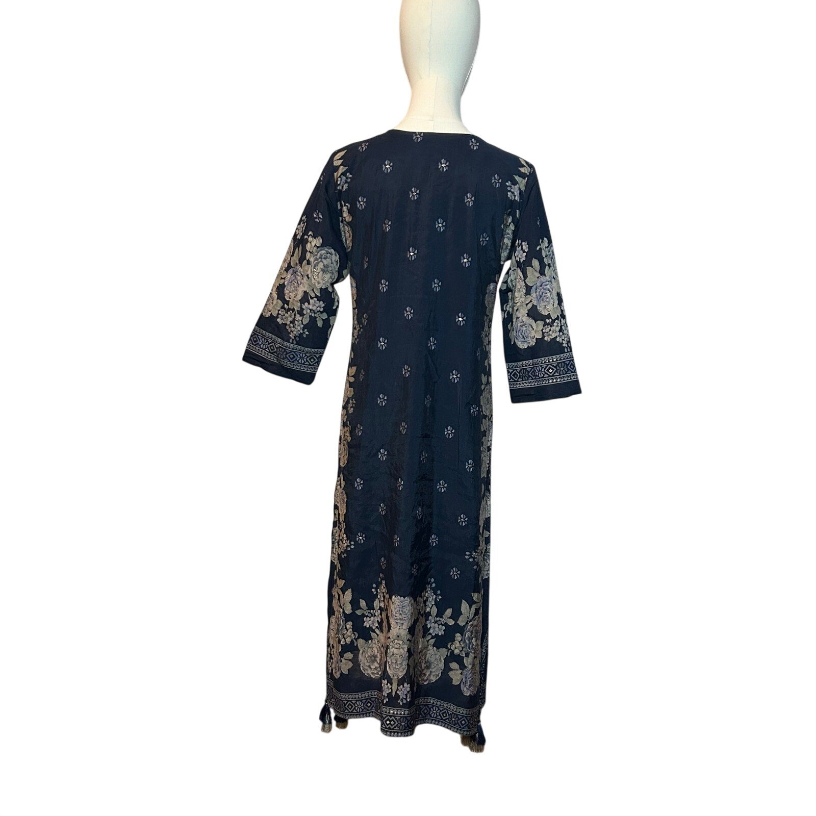 Hoondee Navy Blue Floral Embellished Kurti Tunic Dress