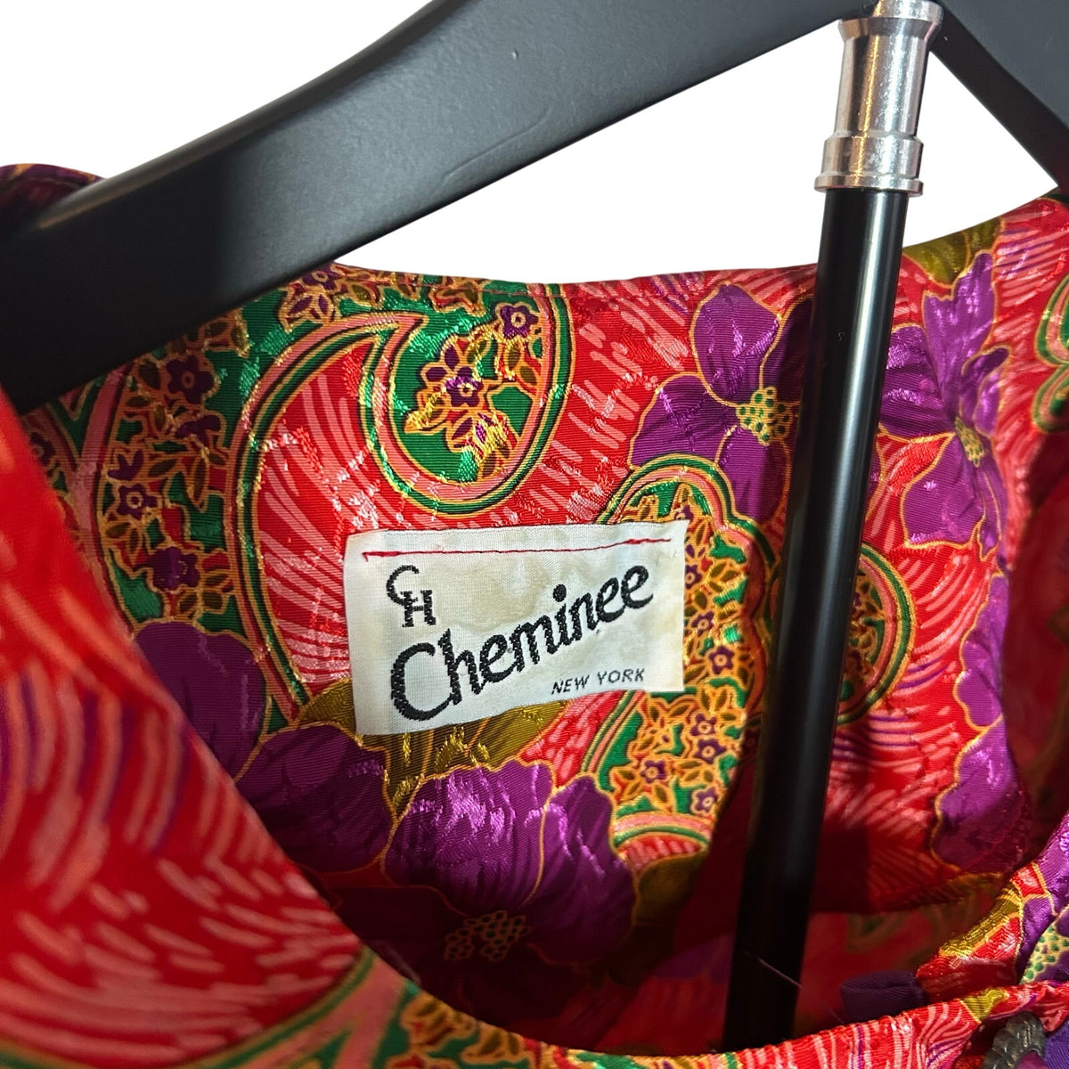 VTG CH Cheminee Tunic Top Purple Red Floral Size 16 80s Maximalist Glam Boho