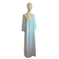 VTG 70s Blue Floral Lace Nightgown Sears XL Nylon Bridal Coquette Romantic Bow