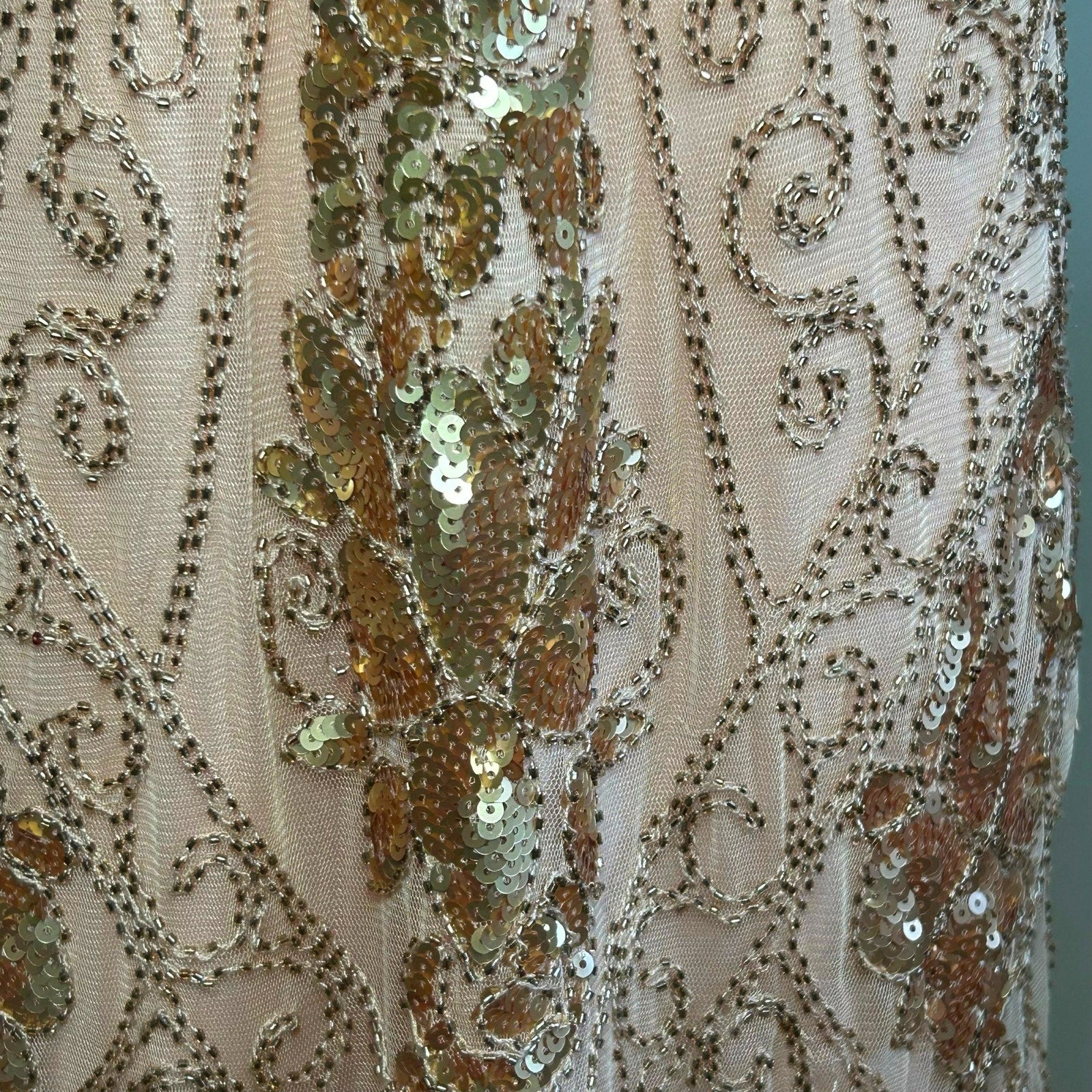 Pink Beaded Sequin Flapper Dress PS Fringe 1920s Style Art Deco Costume Party