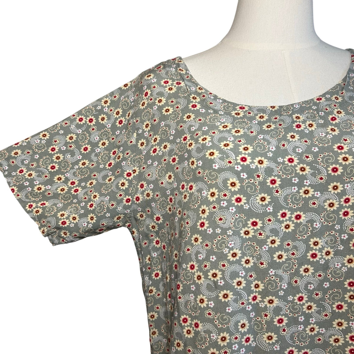 Floral Blouse Green Ditsy Print Boho M Peasant Top Cottagecore Fairy Y2K Casual