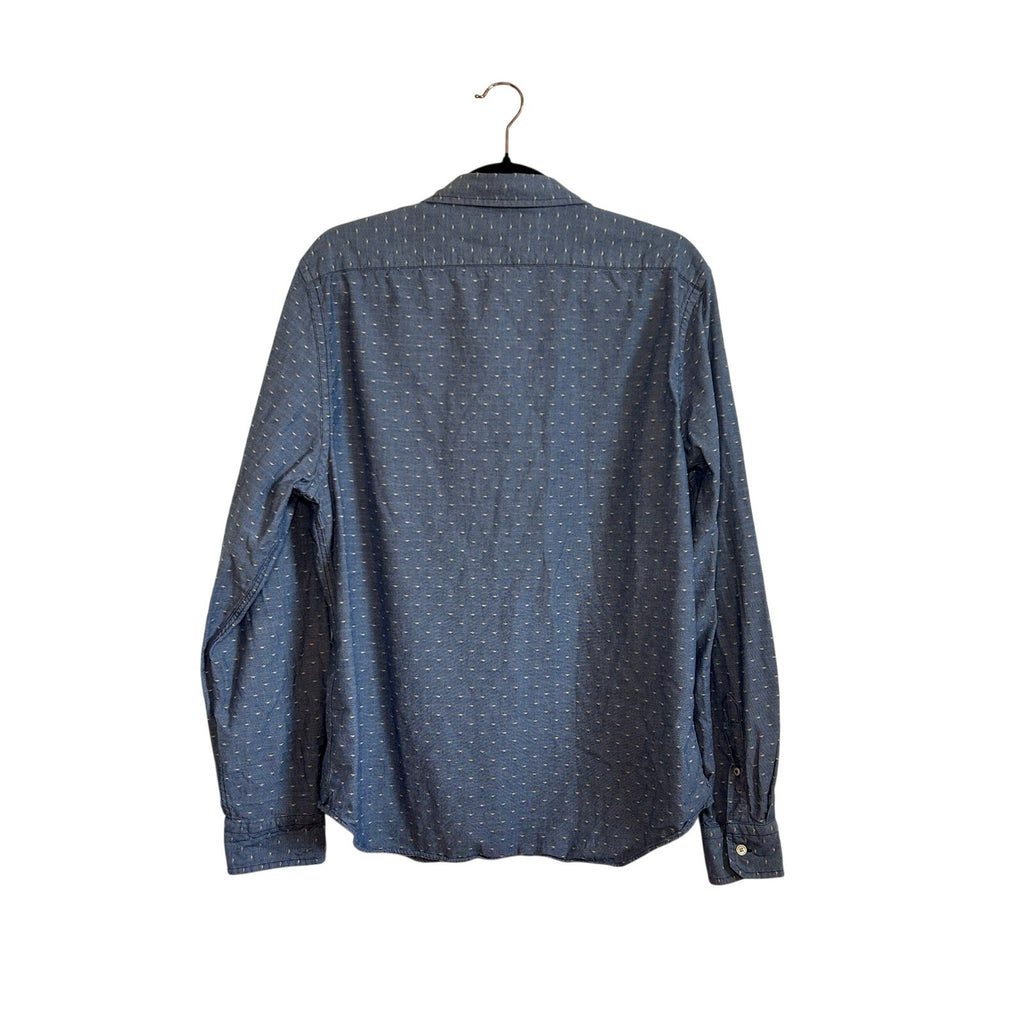 Nautica Mens L Large Slim Fit Blue Dobby Weave Long Sleeve Shirt Preppy Casual