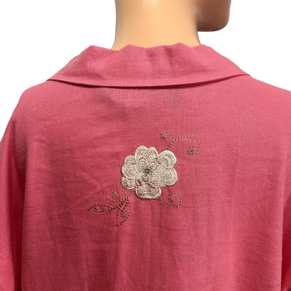 VTG 90s Sag Harbor 16W Pink Shirt Floral Embroidery Linen Rayon Grandma Cottage