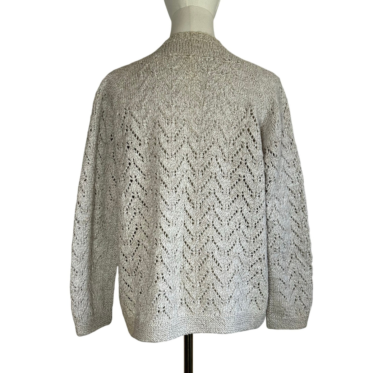 VTG 90s Handmade Wool Blend Cardigan Sweater Cream Medium Minimalist Cottagecore