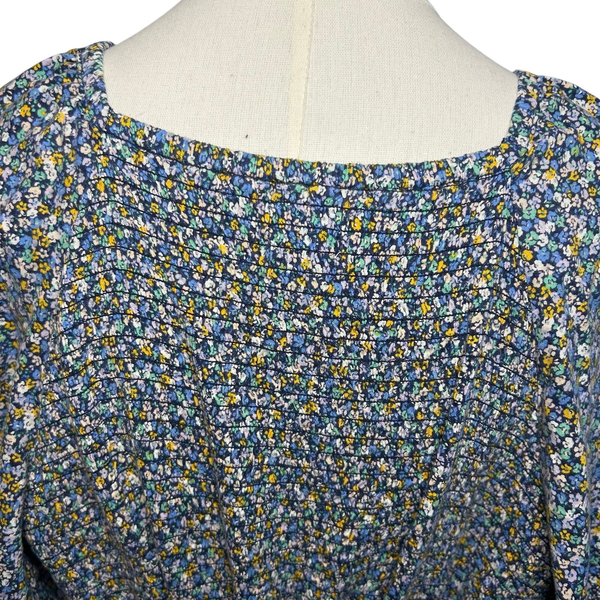 Old Navy Puff Blue Multicolor Floral Tiered Maxi Dress Plus 2X Cottage Cotton