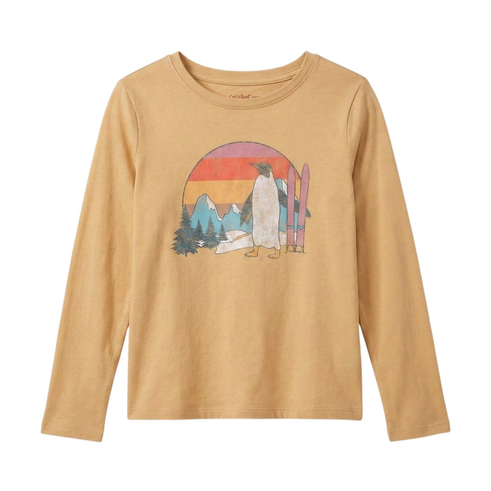 Cat & Jack Boys Yellow Penguin Ski Chillin Graphic Long Sleeve Shirt Size L