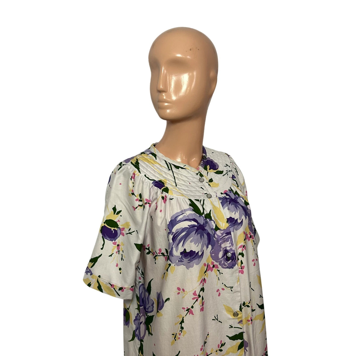 VTG 70s Grand Design S White Purple Floral Quilted Yoke Mumu Midi Dress Retro