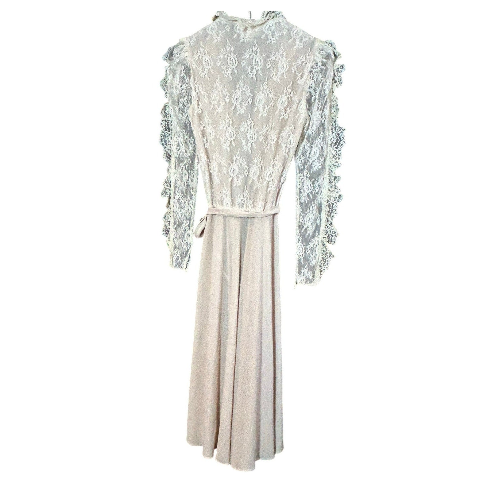 VTG 70s Phase II California Lace Ruffle Maxi Dress Cream Size 6 Victorian Pearl