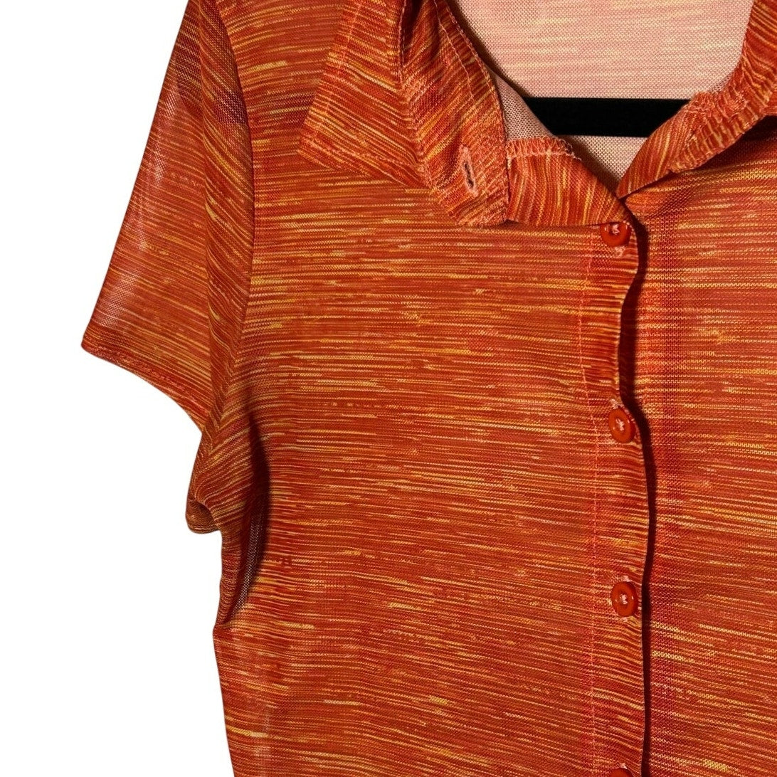 VTG Y2K Motel Rocks Orange Mesh Graphic Crop Top Fairy Grunge Goth Indie Small