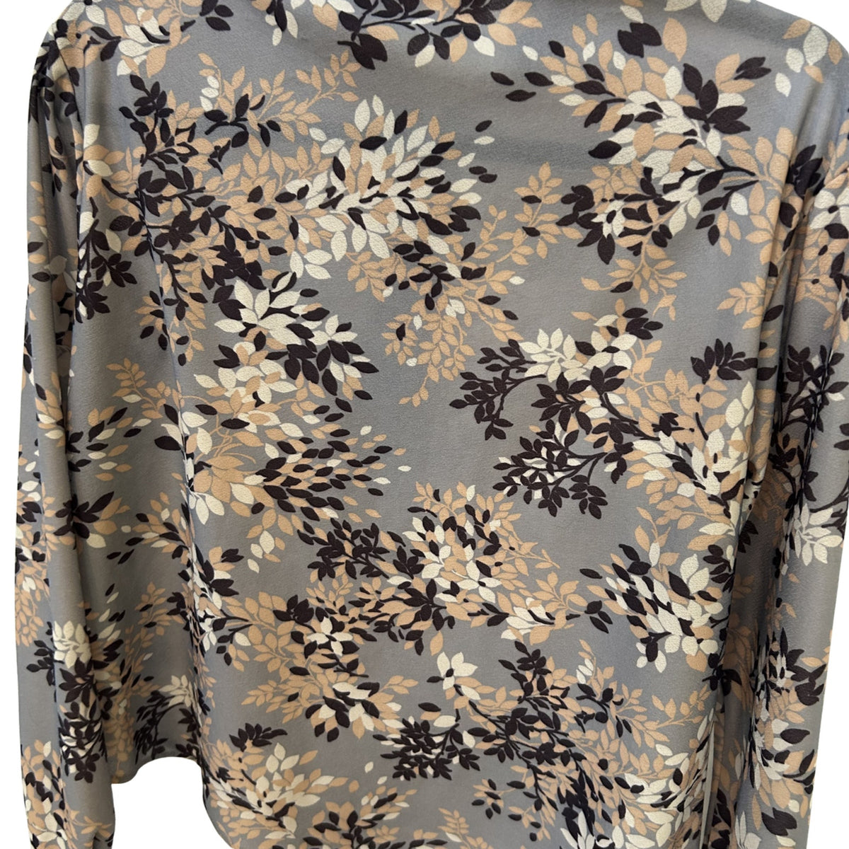 VTG Cape Cod Match Mates Gray Floral Long Sleeve Blouse Retro Boho Career XL