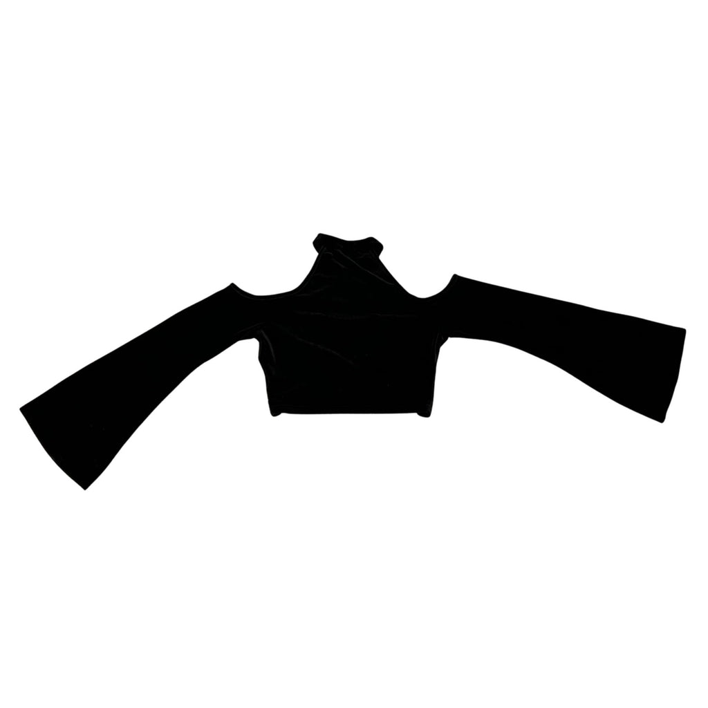 Romwe Black Velvet Crescent Moon Bell Sleeve Crop Top Goth Witchy Boho Medium
