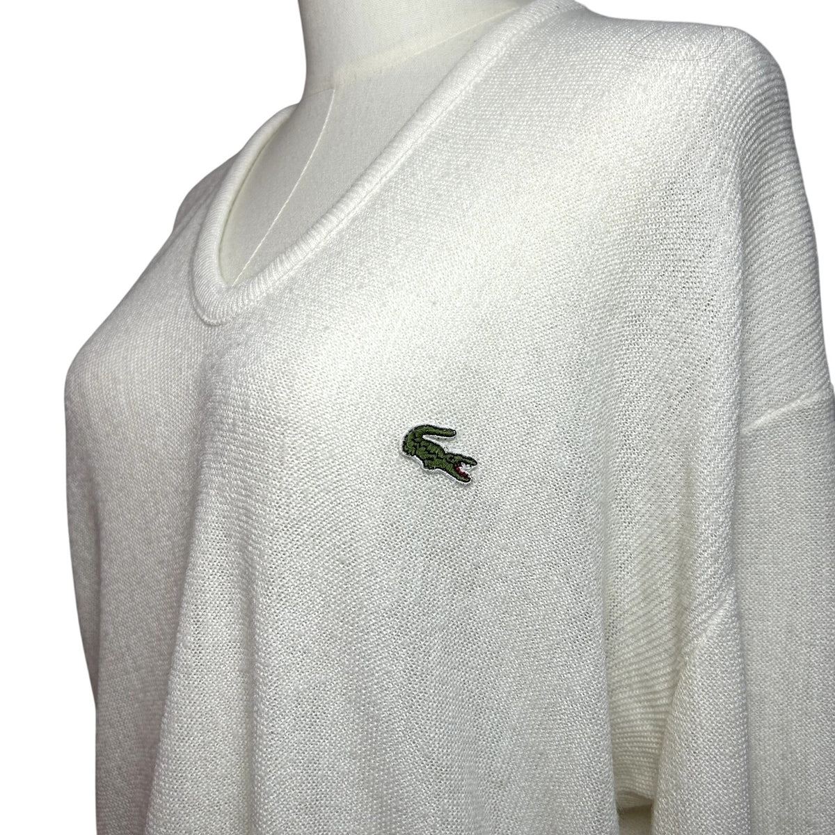 VTG 70s Izod Lacoste XL White V-Neck Pullover Sweater Preppy Retro Sportswear