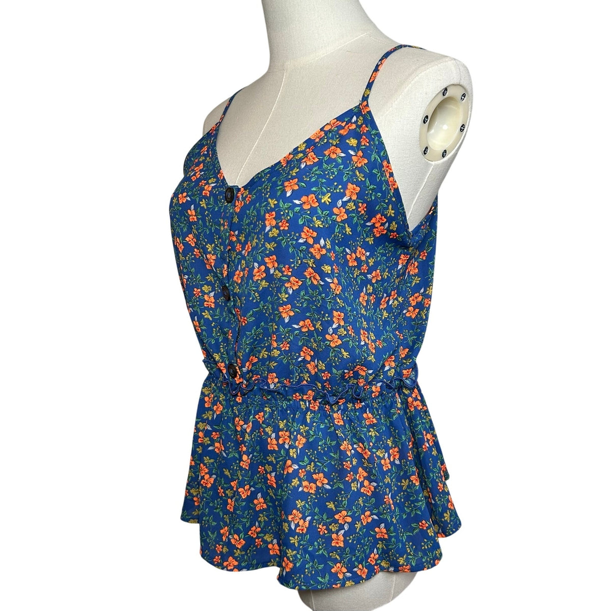 Sienna Sky Blue Floral Peplum Camisole Top S Boho Cottage Coastal Summer Resort
