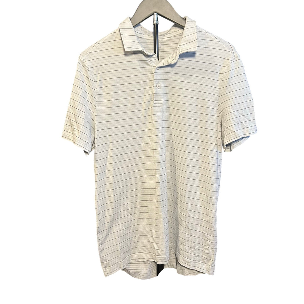 Athleisure Striped Short Sleeve Polo Shirt Grey White Size Small 19x29