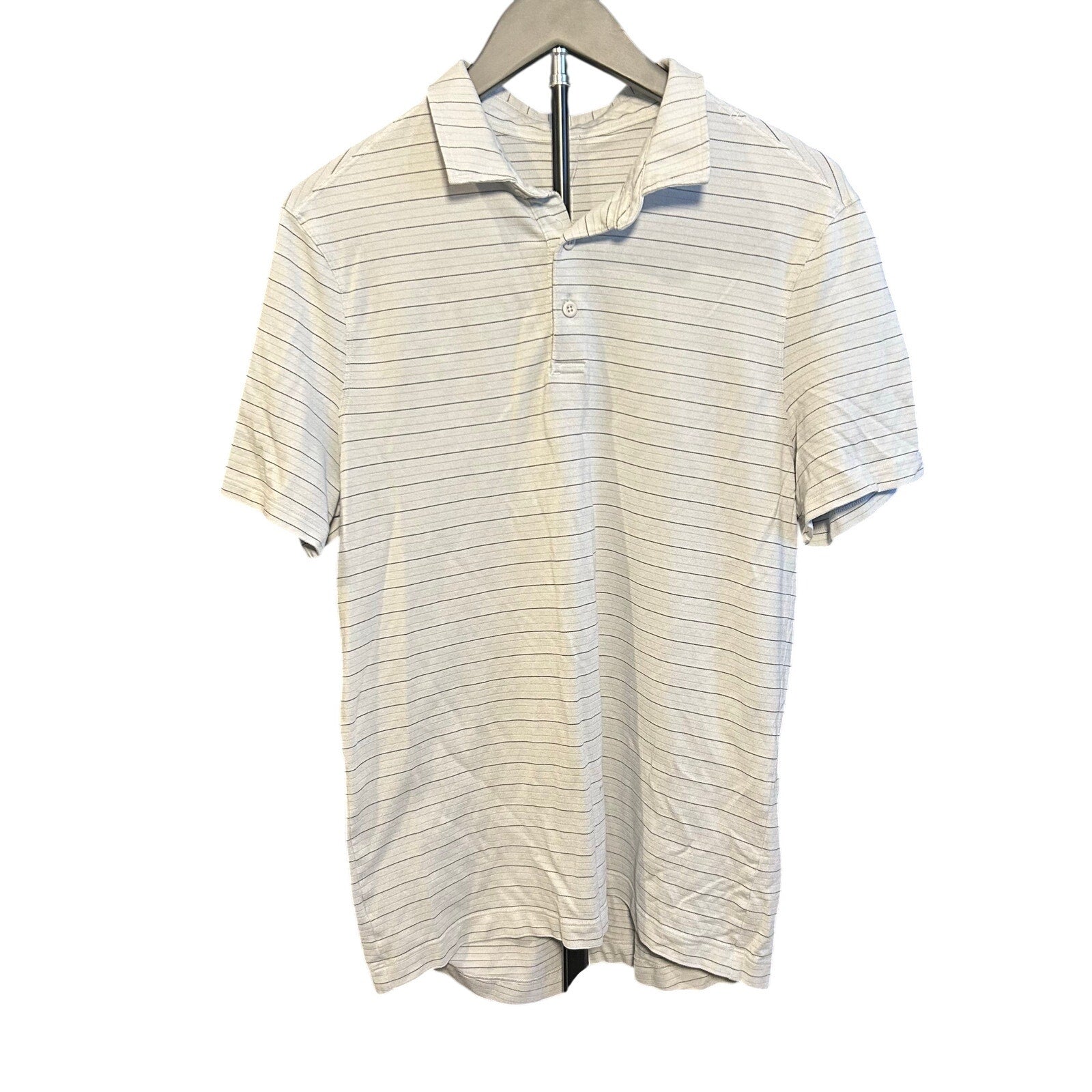 Athleisure Striped Short Sleeve Polo Shirt Grey White Size Small 19x29