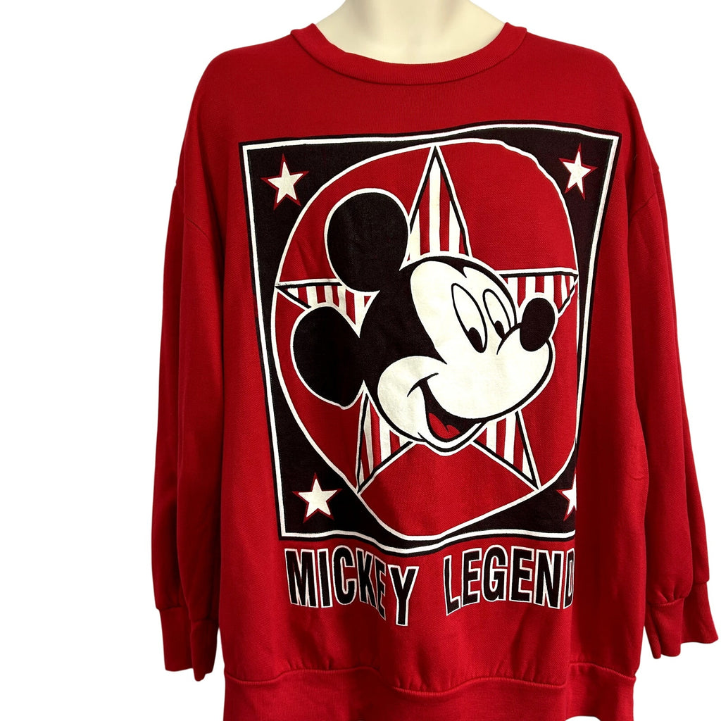 VTG 90s Disney XL Red Mickey Legends Graphic Sweatshirt Streetwear Kidcore Happy