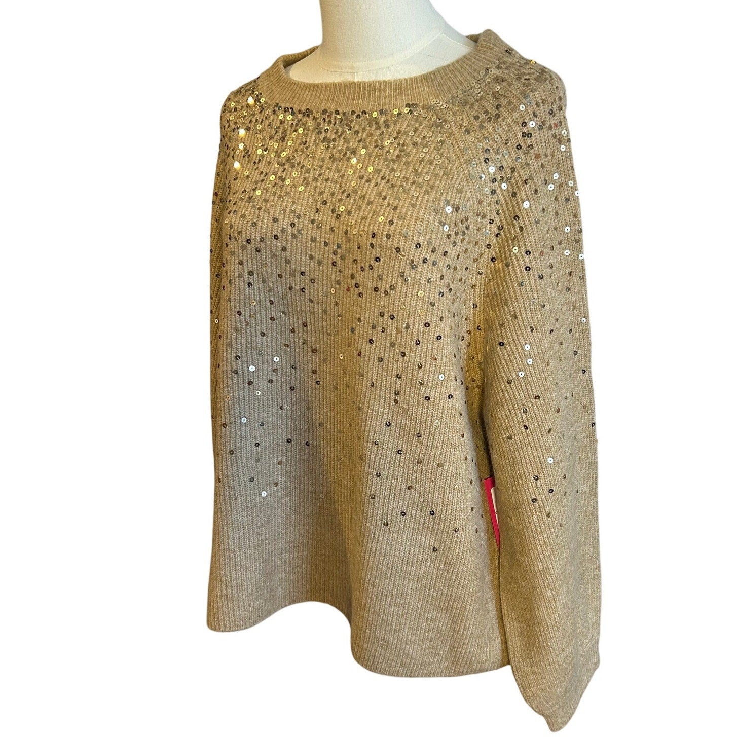 Vince Camuto Sequin Raglan Pullover Sweater NWT Camel Gold Sz L MSRP $69 Party