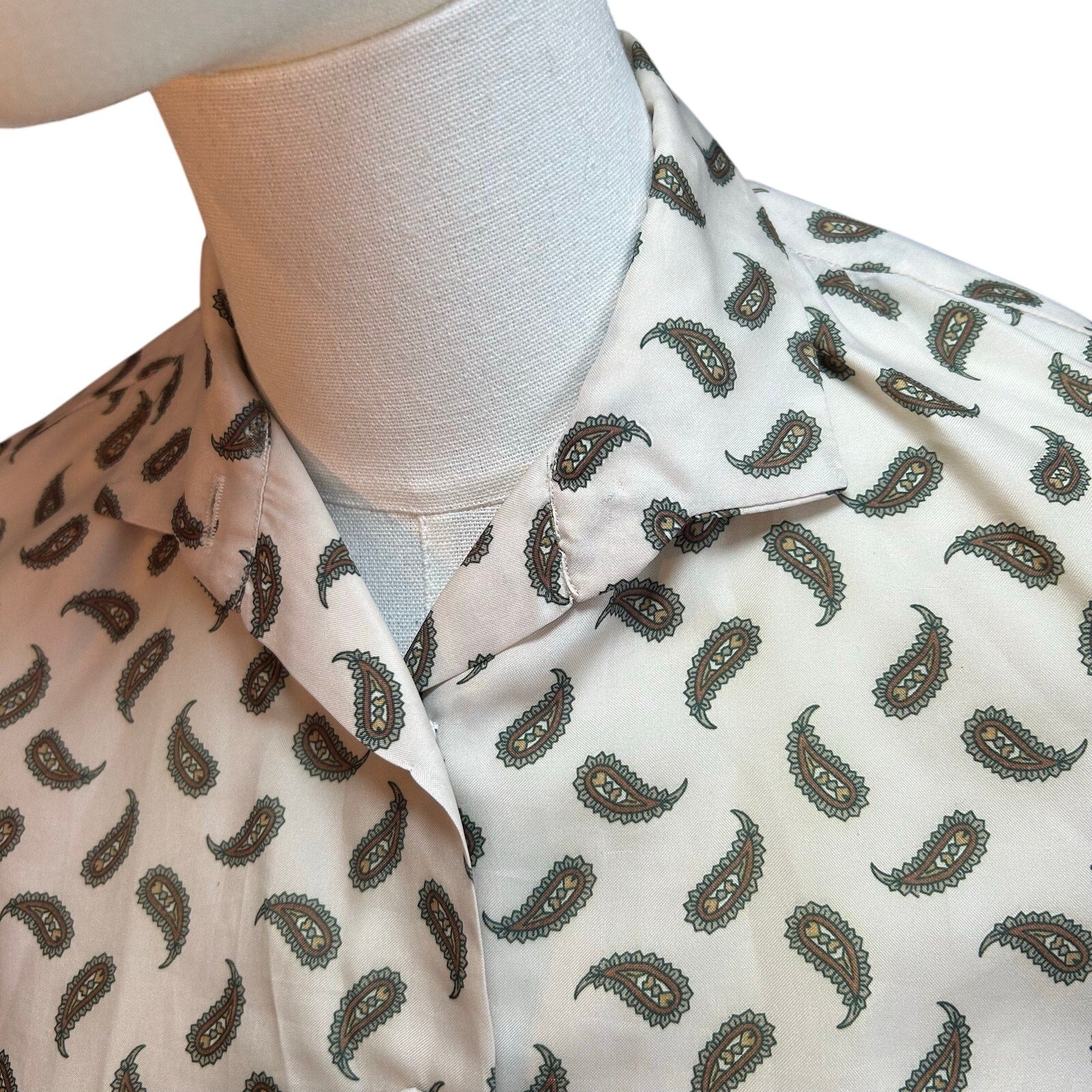 VTG 90s Handmade White Green Paisley Print Top Cloth Buttons Whimsigoth Boho