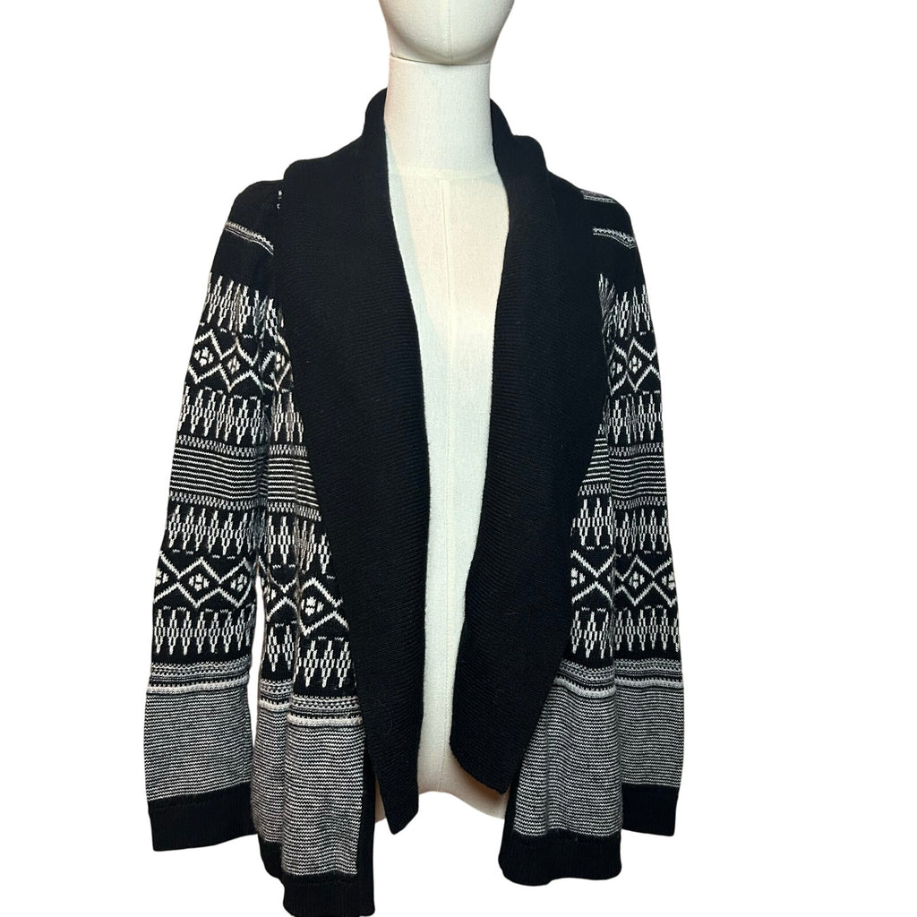 Talbots Fair Isle Wool Blend Cardigan Black White Medium Dark Academia Preppy