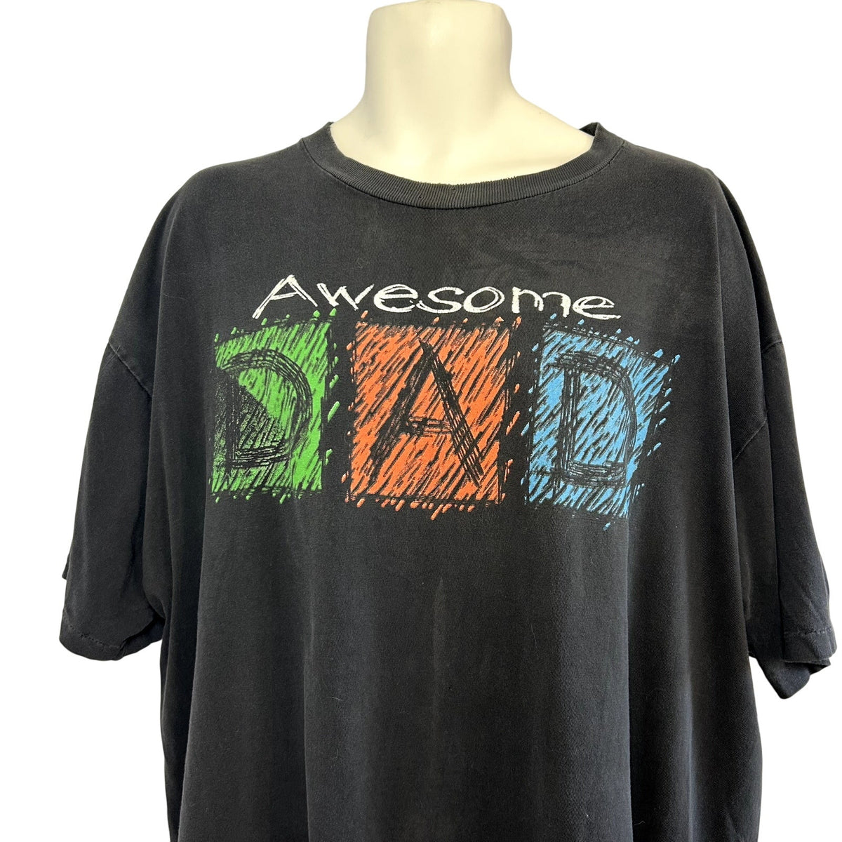 VTG 90s TSI 2XL Black Awesome Dad Graphic T-Shirt Grunge Thrashed Distressed