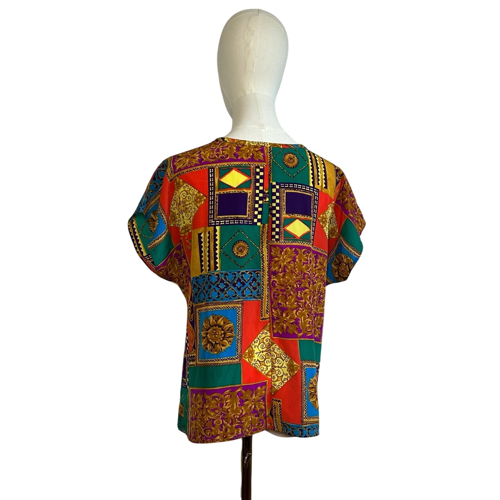 VTG 80s Multicolor Geometric L Short Sleeve Top Office Siren Maximalist Retro
