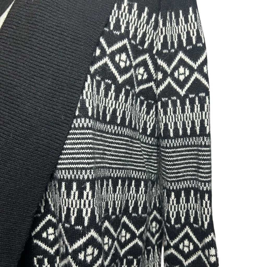 Talbots Fair Isle Wool Blend Cardigan Black White Medium Dark Academia Preppy