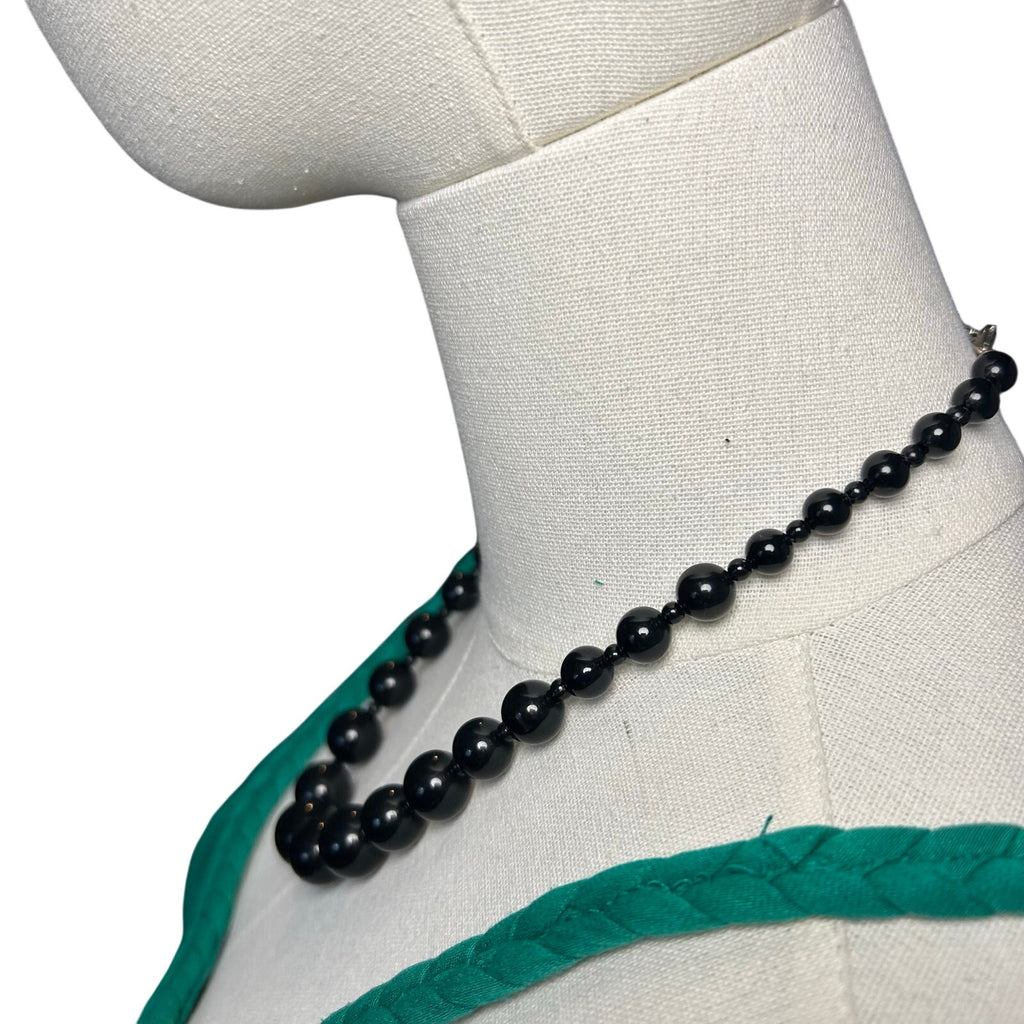 VTG Y2K Black Graduated Bead Necklace Adjustable Whimsygoth Grunge Goth Siren