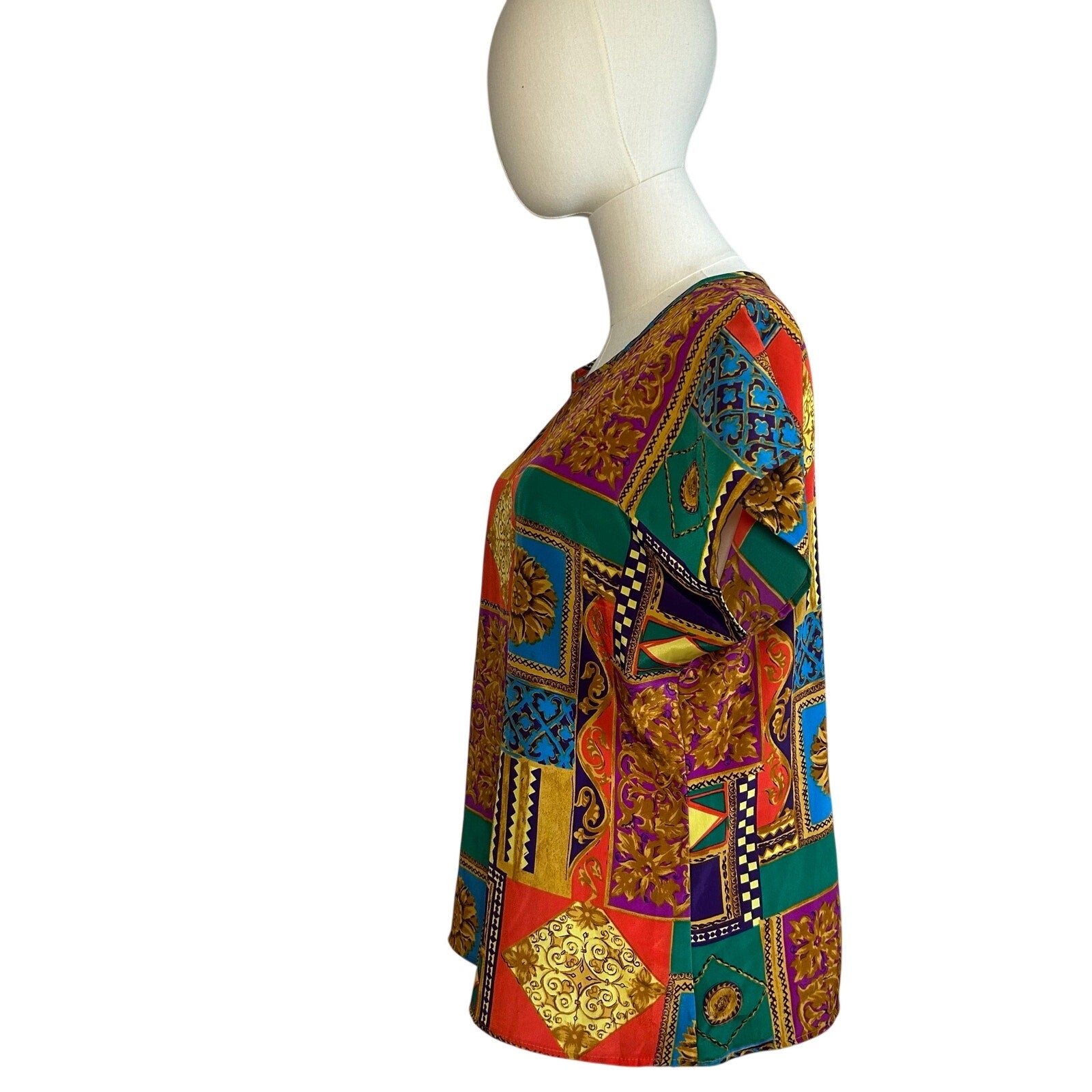 VTG 80s Multicolor Geometric L Short Sleeve Top Office Siren Maximalist Retro