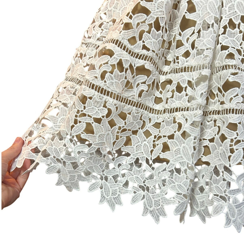 L'ATISTE White Guipure Lace Mini Dress S Bridal Shower Bachelorette Nude Lining