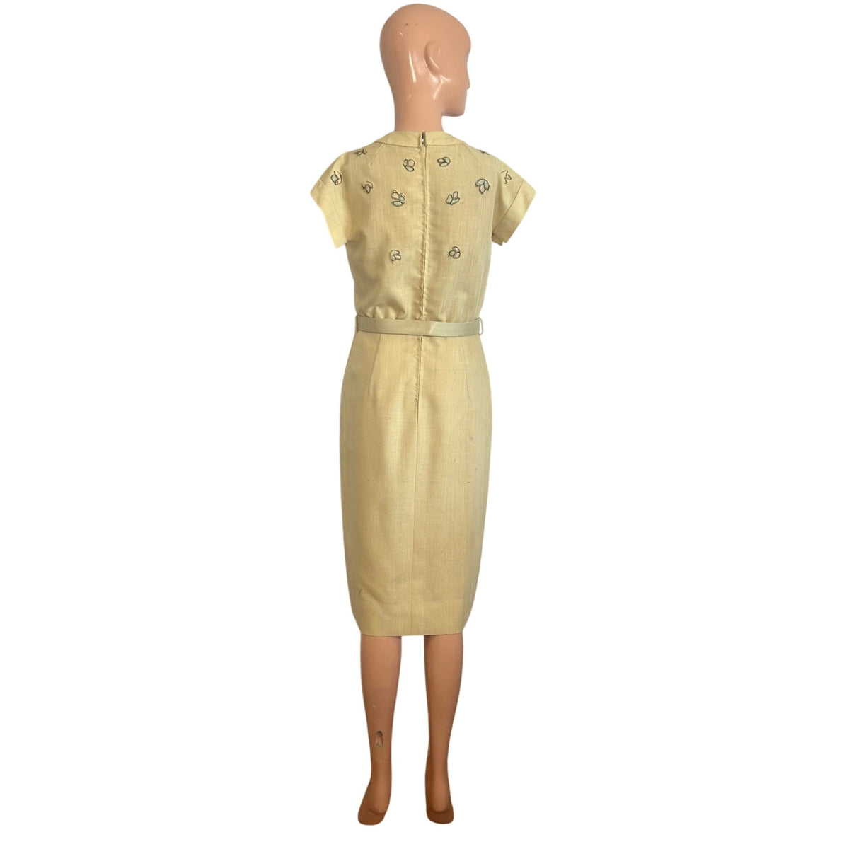 VTG 50s Hartnell Yellow Silk Applique Linen S Jacket Dress Set Feminine Wedding