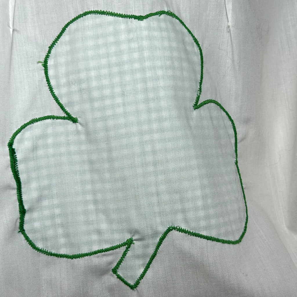 VTG 70s White Shamrock M Embroidery Gingham St. Patrick's Day Top Twee Retro
