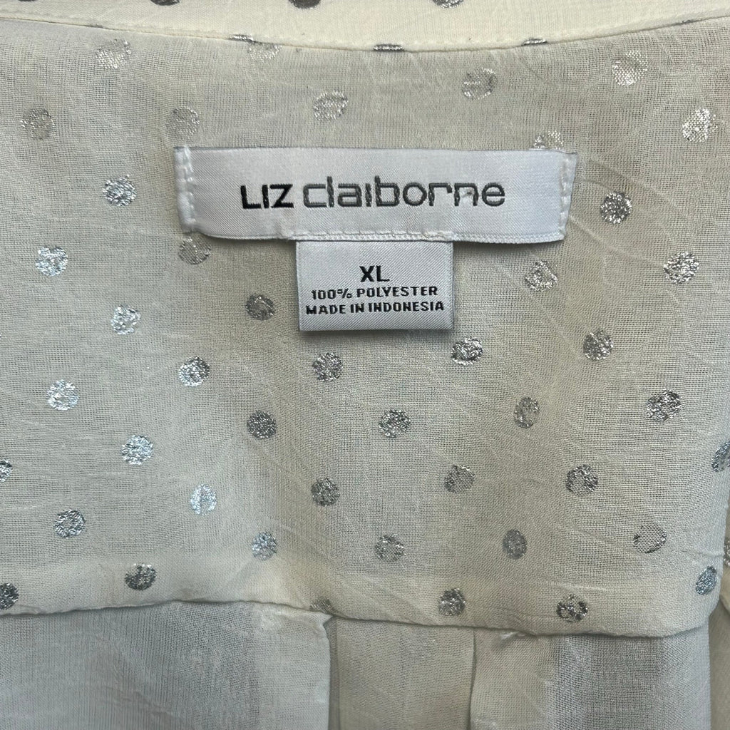 Liz Claiborne Polka Dot Blouse XL White Silver Vintage Cami Overlay Retro Top