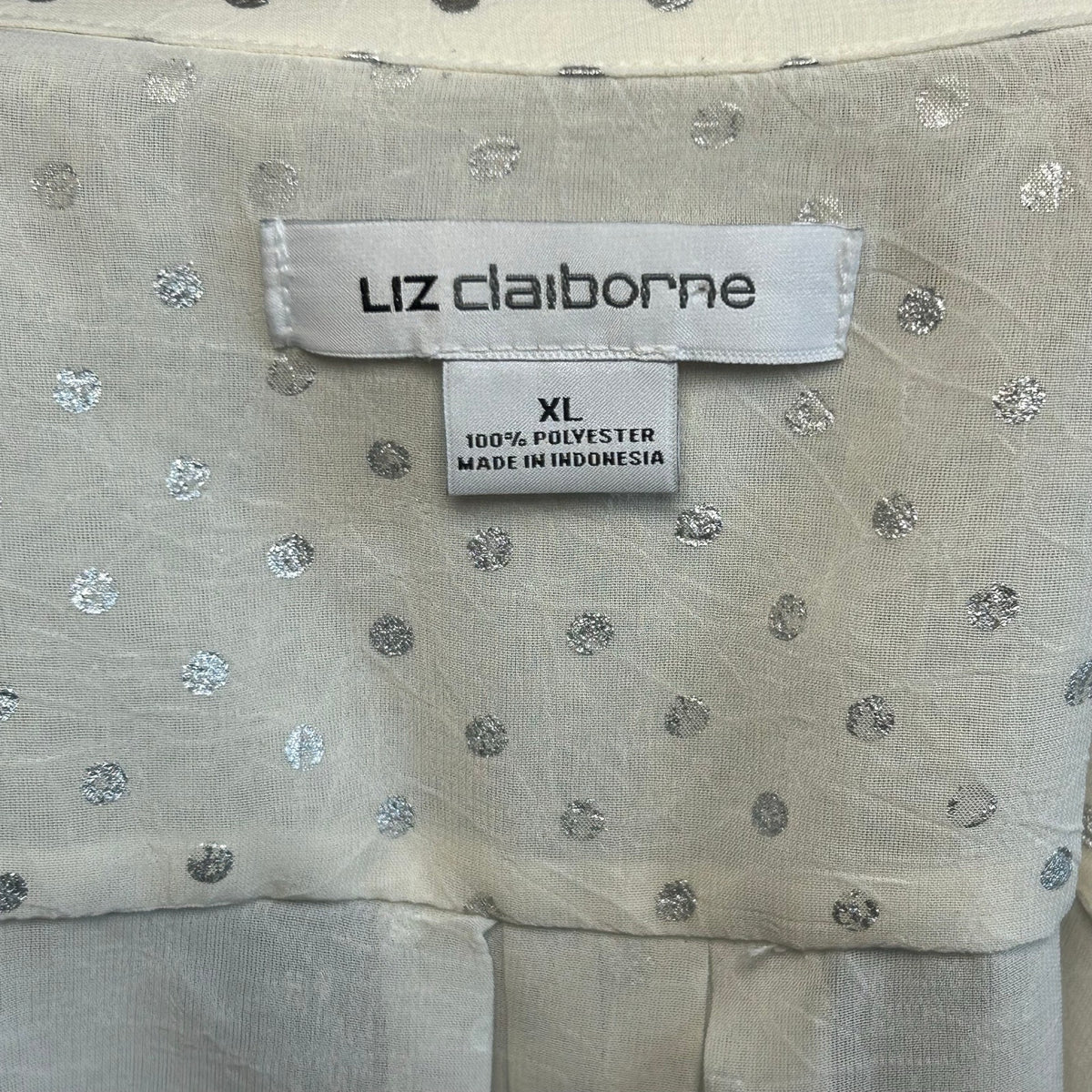 Liz Claiborne Polka Dot Blouse XL White Silver Vintage Cami Overlay Retro Top