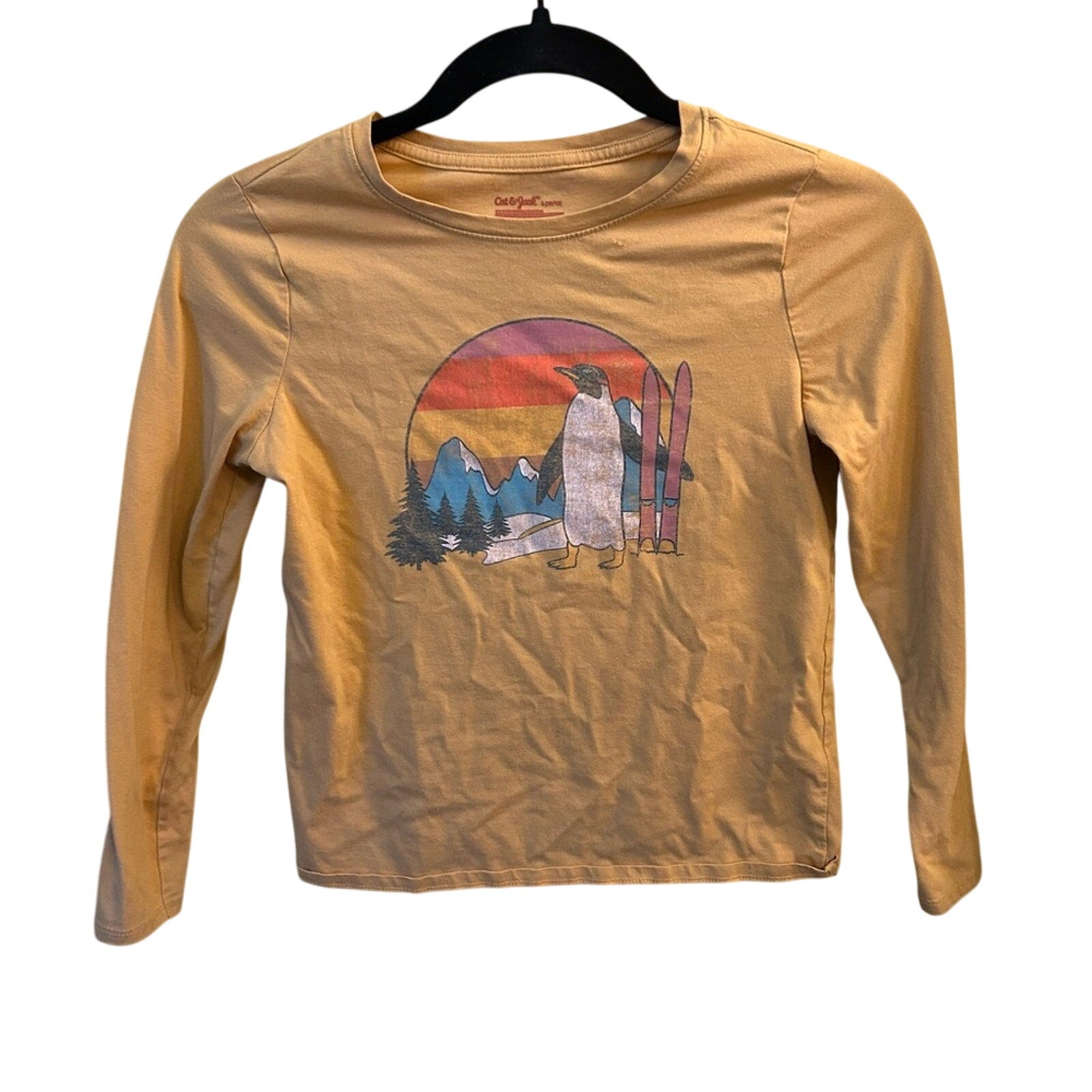 Cat & Jack Boys Yellow Penguin Ski Chillin Graphic Long Sleeve Shirt Size L