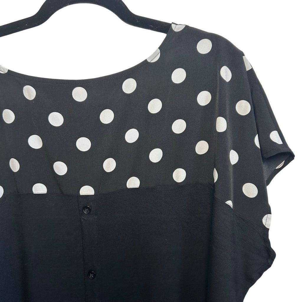 Evri Plus XL Black White Polka Dot Blouse Knit Jersey Plus Size Casual Retro
