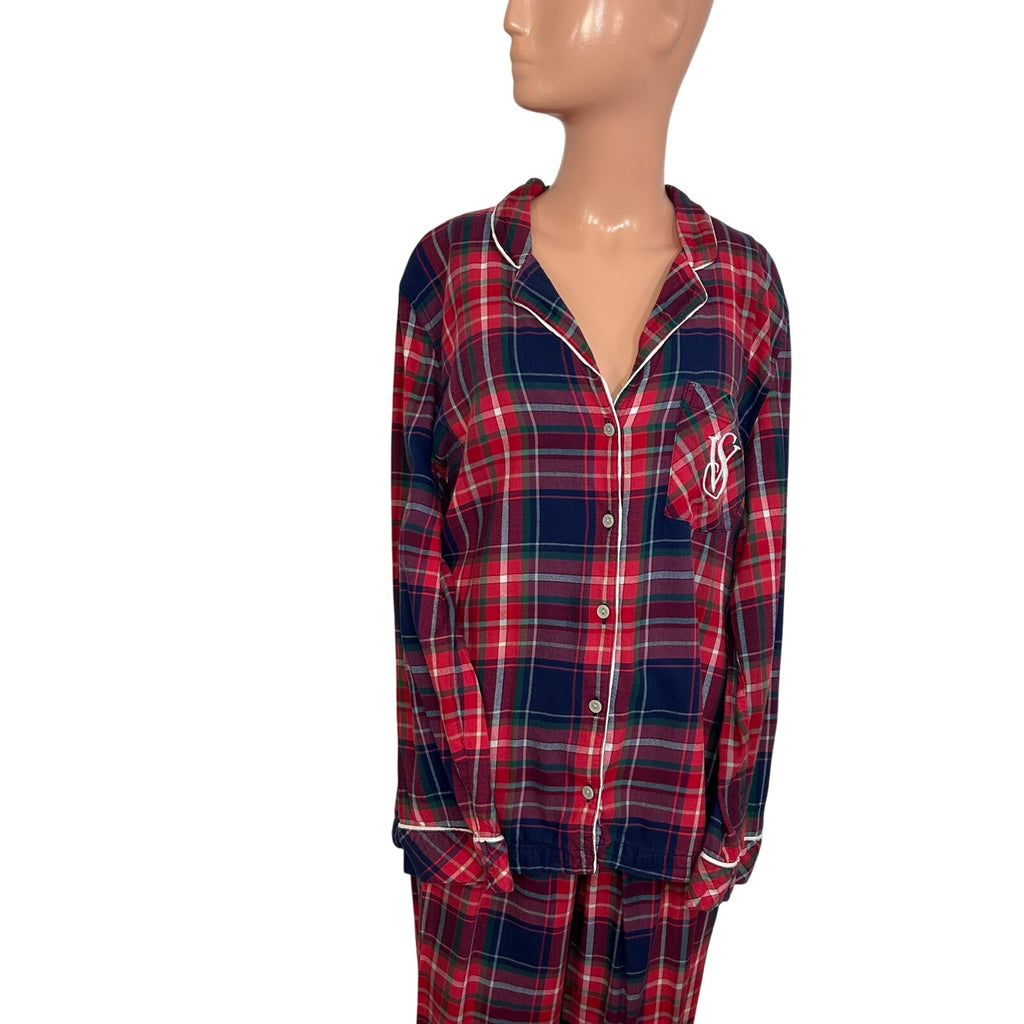 Victoria's Secret Plaid Flannel Pajama Set Red Tartan M Lounge Y2K Holiday