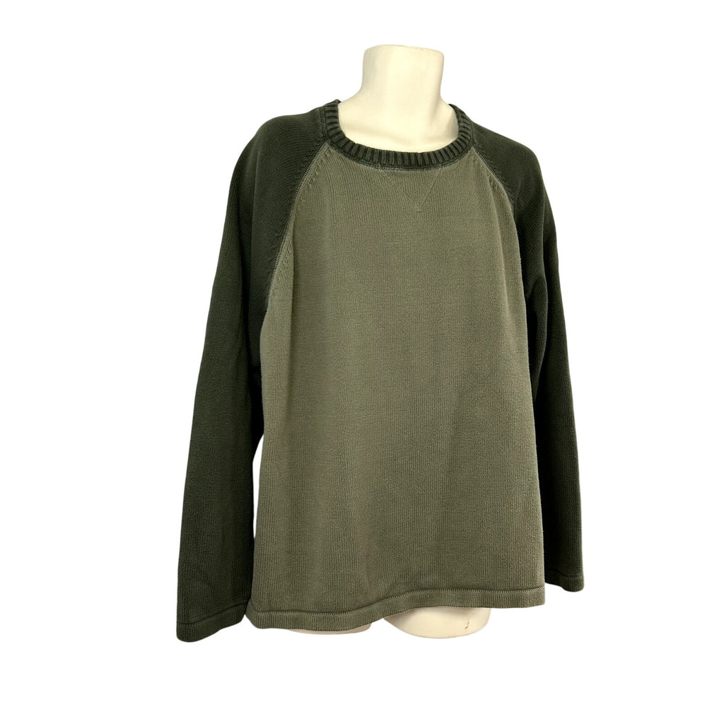 Eddie Bauer 2XL Green Dolman Sleeve Cotton Gauge Sweater Casual Basic Monochrome