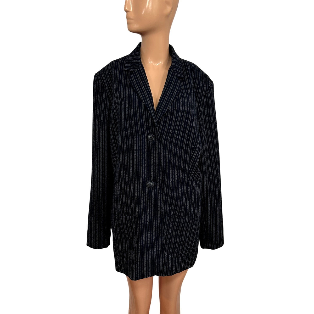 Karen Scott 18 Navy Blue Pinstripe Single Breasted Lined Career Blazer Jacket