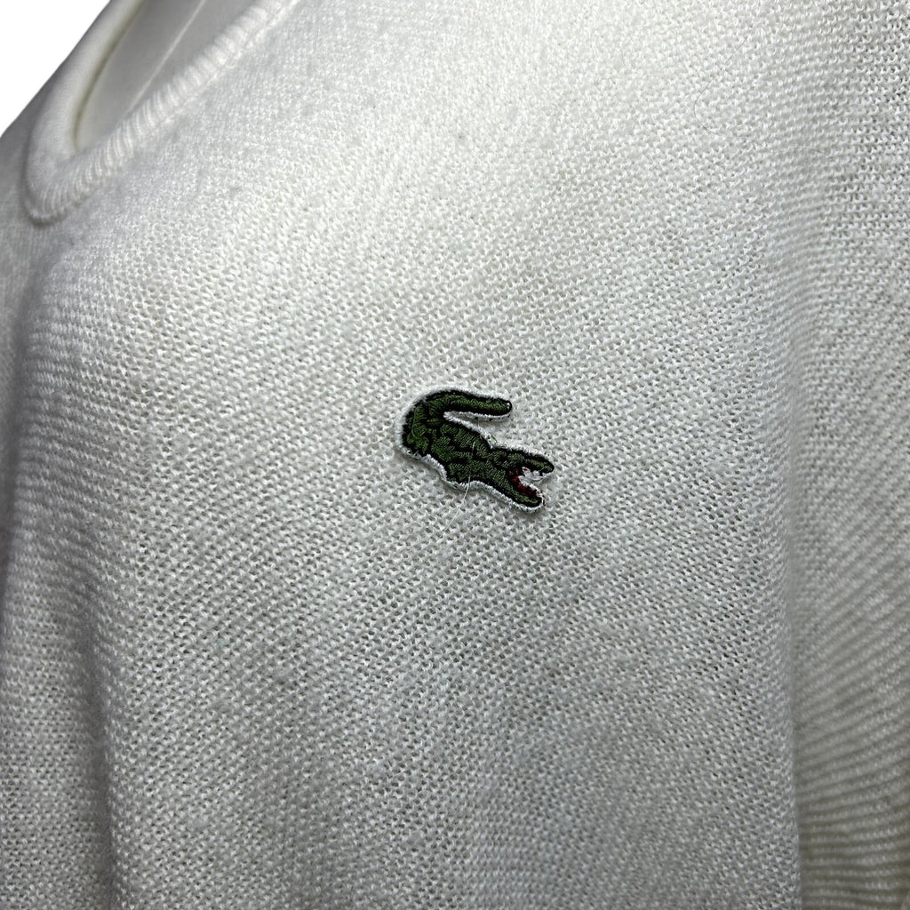 VTG 70s Izod Lacoste XL White V-Neck Pullover Sweater Preppy Retro Sportswear