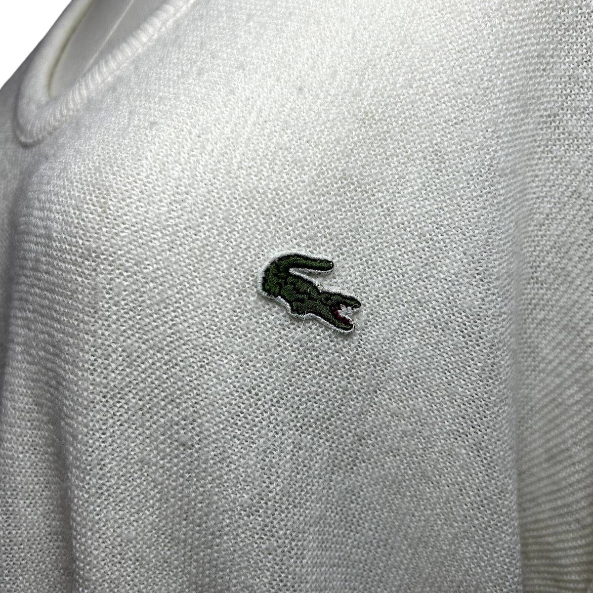 VTG 70s Izod Lacoste XL White V-Neck Pullover Sweater Preppy Retro Sportswear