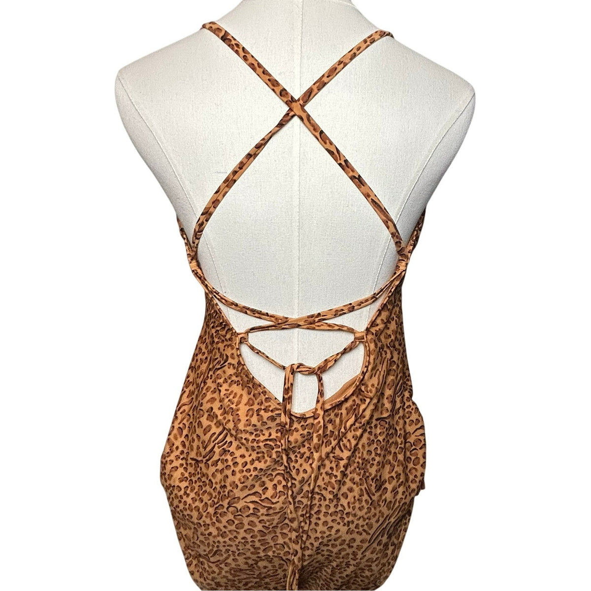 Leopard Print Strappy Back One Piece Swimsuit Coquette Y2K Whimsigoth Grunge M-L