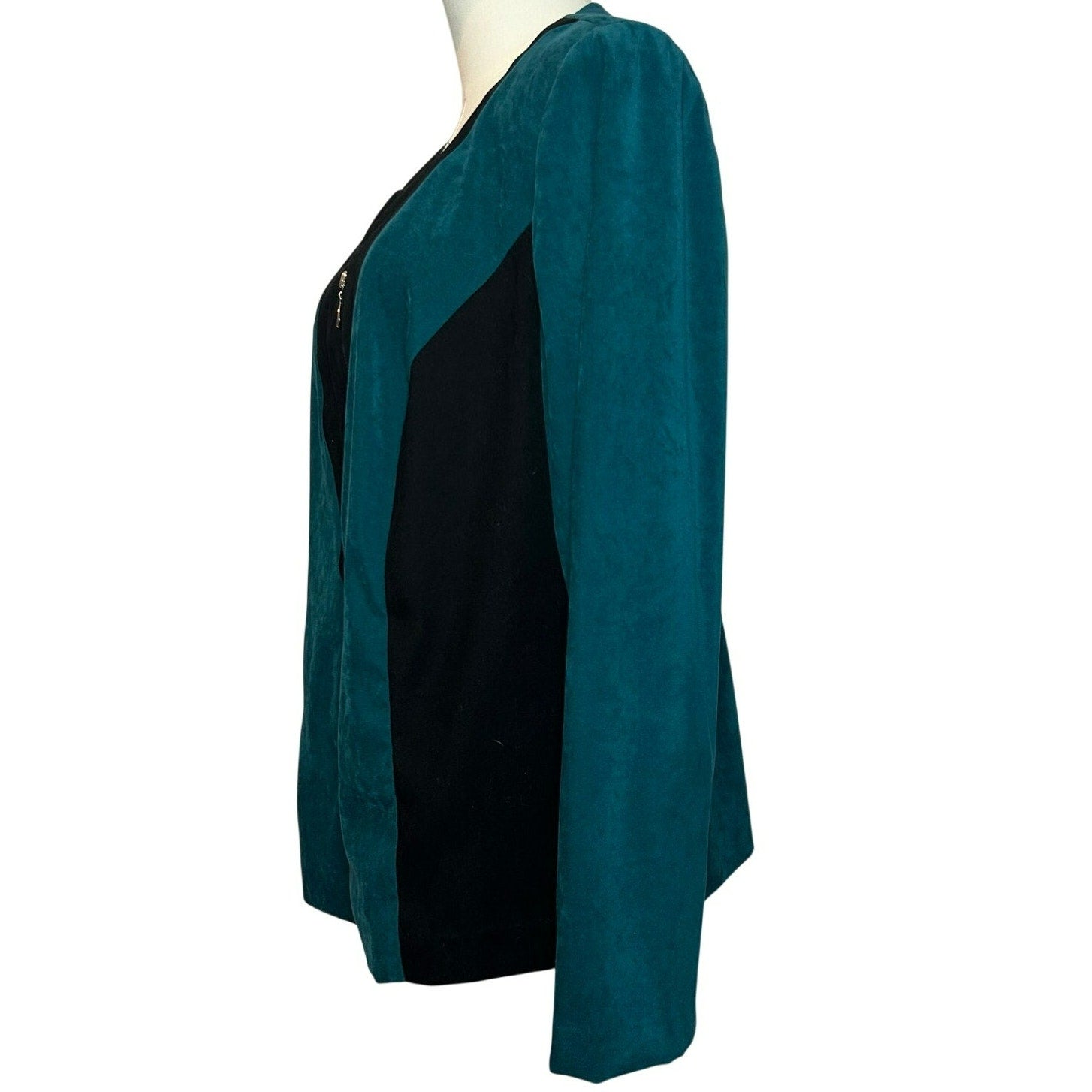 VTG Olivia Rose Colorblock Jacket Teal Black 16W Y2K Moto Suede Zip Whimsygoth