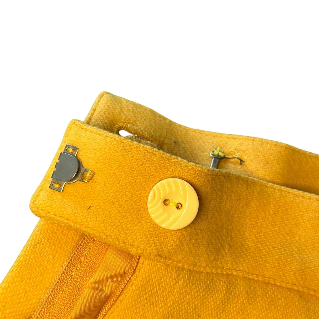VTG 70s Peabody House Yellow Wool Pleated 4 Midi Skirt Pockets Boho Retro Twee