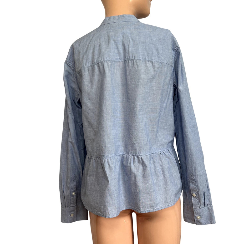 Madewell M Blue Top Mandarin Peplum Hem Minimalist Casual Monochrome Chambray